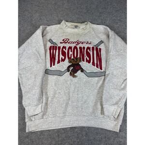 VINTAGE 90s Wisconsin Badgers Sweatshirt Mens XL Gray TNT Hockey Bucky NCAA USA